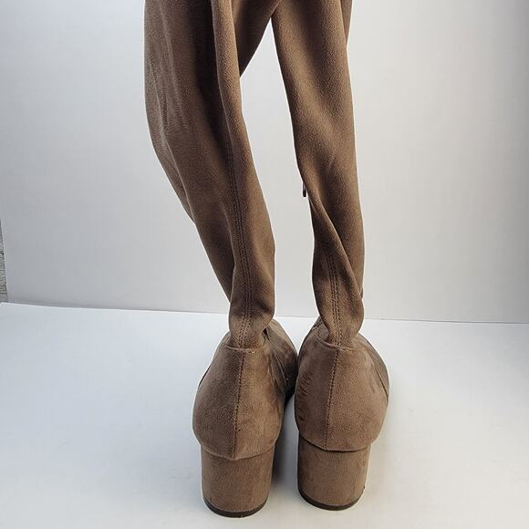 Steve Madden Carli Boots 8.5M Suede Over Knee Zip 2" Block Heel Carmel Dressy - Picture 5 of 12